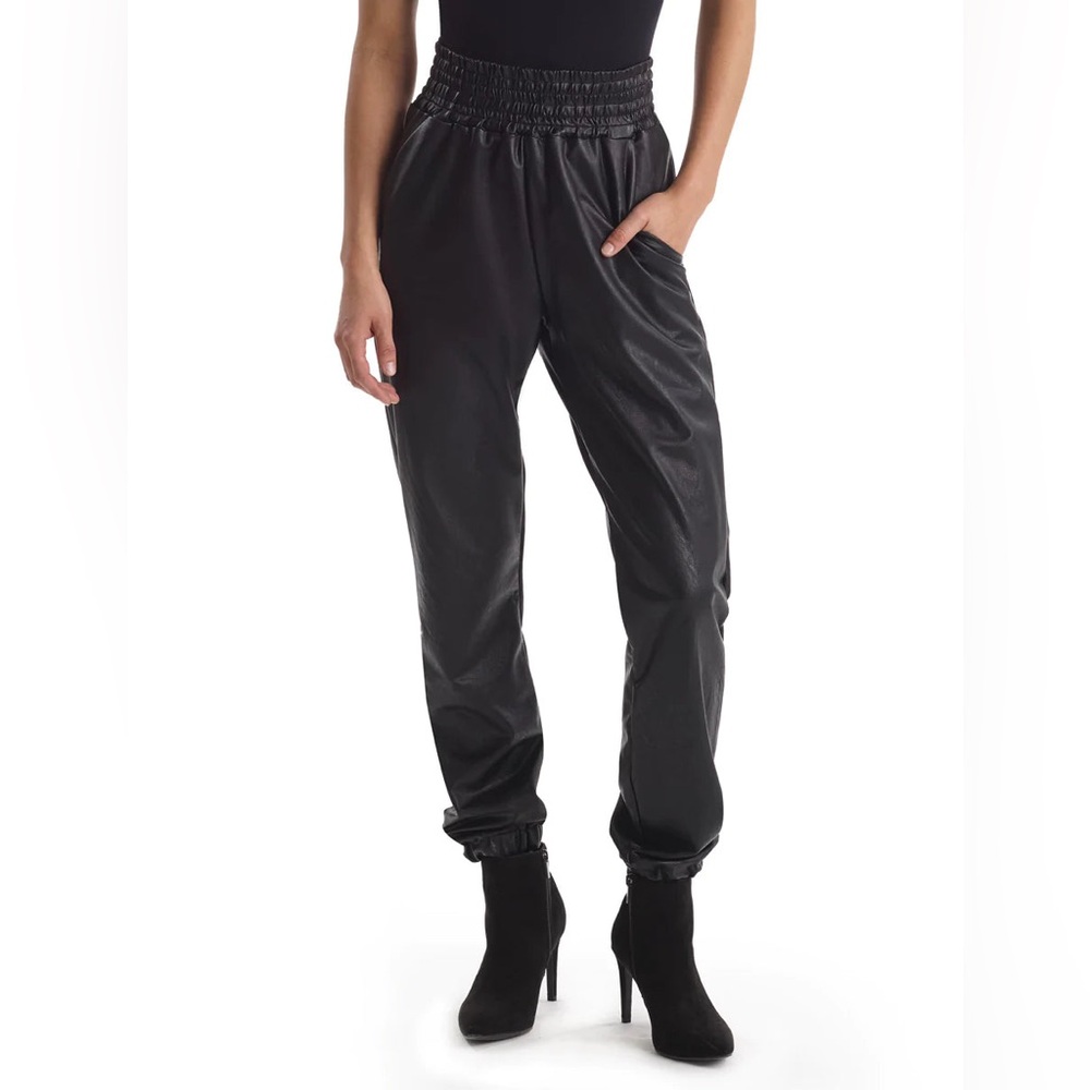 Commando Black Faux Leather Smocked Jogger Pants